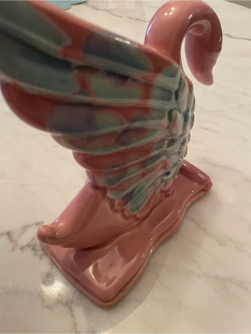 Vintage Royal Haeger R-430 Pink Blue Agate Swan Planter Vase Mid Century 1950s